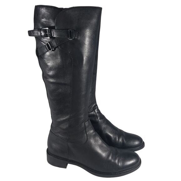 ECCO! BLACK GENUINE LEATHER MILITARY INSPIRED STRAP & BUCKLE BOOTS! SZ 8M - Picture 1 of 13